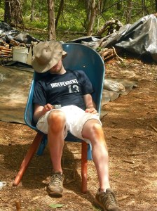 Additional archaeological skills mastered: the art of wheelbarrow napping at lunch